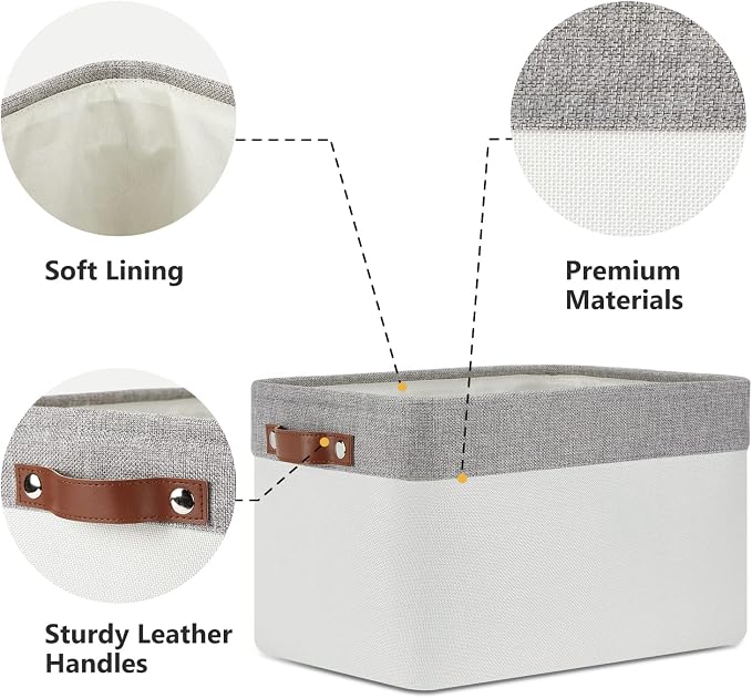 DULLEMELO Storage Baskets for Organizing, Shelves,Bedroom, Decorative Storage Bins with Leather Handles, Fabric Storage Basket for Office, Toys(3-Pack Medium-15 inch X 11 inch X 9.5 inch , Grey&White) - Image 3