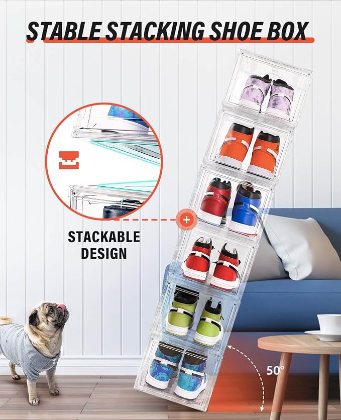 KDOR Shoe Boxes Clear Plastic Stackable 3 Pack Shoe Storage for Sneakerheads, Shoe Display Case Magnetic Door, Strong and Block of UV Protect your Shoes - Image 4