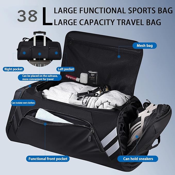 WOLFILIST 4-in-1 Gym Bags for Men/Women, Large Sports Duffle Bag for Travel | Gym Workout Backpack with Shoes & Wet Compartment, Sports Bag for Training, Sauna, Fitness, Swimming, Weekender Overnight Bag - Image 3