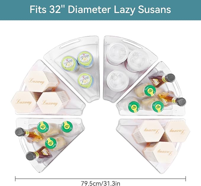 Oubonun Lazy Susan Cabinet Organizer Bins for Kitchen 6 Pack, 1/8 Wedge | For 32 4" Deep Wedge Bins with Handles and Matte Non-Slip Bottoms, Pantry Items Organized, Food Safe BAP-Free Plastic - Image 2