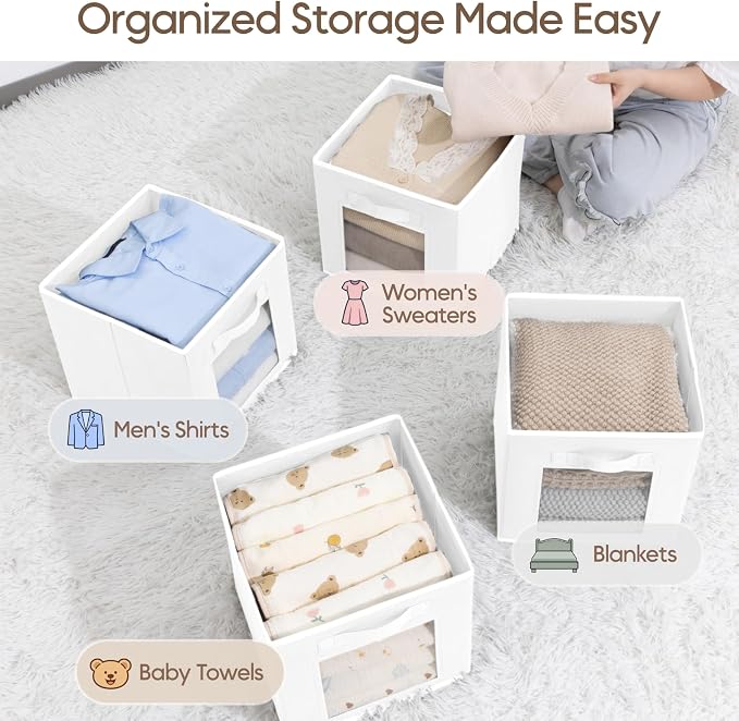 Storage Cube 11 Inch - Cube Storage Bins with Window, Closet Storage Baskets with Handle, Fabric Bins for Closet, Shelves, Toys, Clothes, Set of 16, White - Image 5