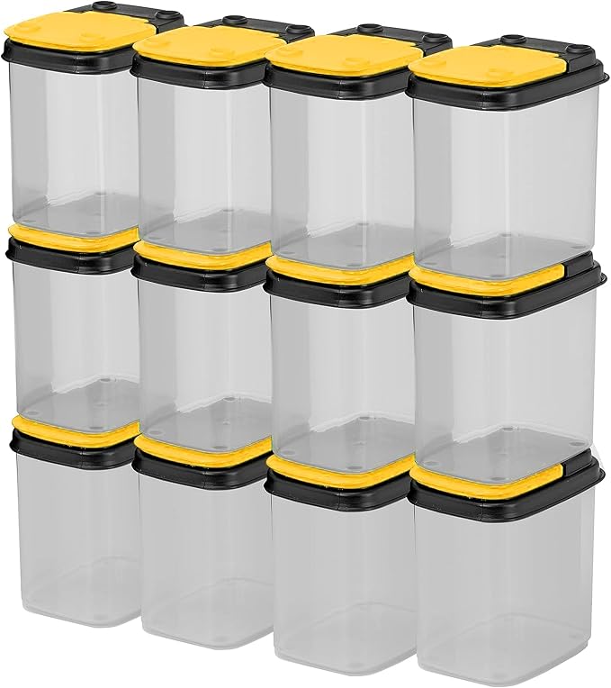 Buddeez Stackable Hardware Storage Bins, Workshop Organizer 1 Quart 12-Pack | Clear bins for easy visibility, Stackable lids, Organizes nuts, bolts, screws and small parts, Workshop or garage storage by Buddeez