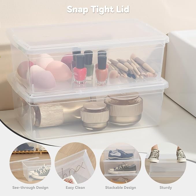 novelinks 12 Pack 6QT Plastic Storage Bins with Lids, Shoe Boxes (Clear) | Clear Shoe Storage Boxes, Shoe Boxes Clear Plastic Stackable, Shoe Bins, Shoe Containers, Craft Organizers and Storage - Image 2