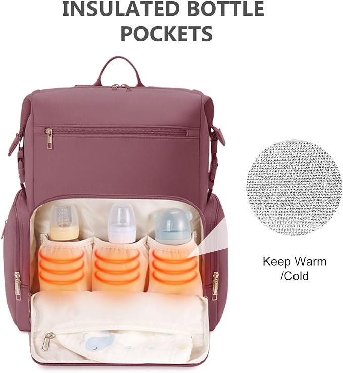 CEI-CEI Neoprene Diaper Bag Backpack with Changing Pad, Large Newborn Baby Maternity Bags Travel Tote with Insulated Pockets (Pink) - Image 2