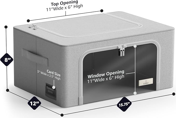 Sorbus Storage Bins with Metal Frame - Stackable & Foldable Clothes Organizer Bags - Oxford Fabric Storage Containers with Large Clear Window & Carry Handles, Bedroom Organization for Bedding & Linen - Image 3