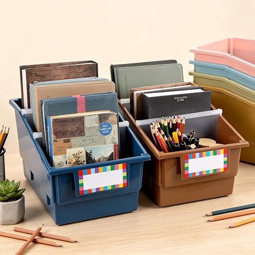 gisgfim 6 Pack Picture Book Bin with Dividers Classroom Library Book Bin Small Plastic Books Holders with Labels for Classroom Library Magazines Storage Organizer 13.5 x 8.75 x 7.75 in(Vintage) - Image 4