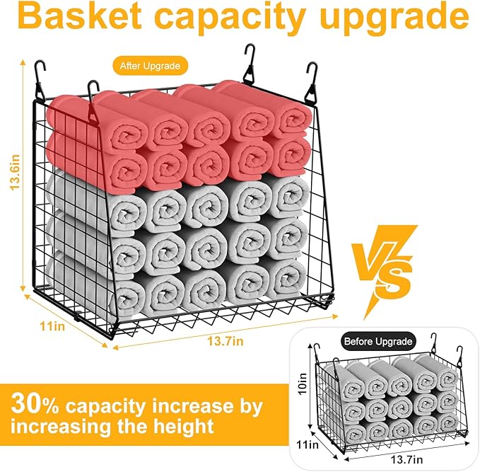 4-Pack Hanging Laundry Room Organizer：Foldable Laundry Room Organizaton Wire Basket with 360°Rotating Hooks Space Saving Over Washer and Dryer Shelves - Metal Laundry Basket Storage, Black Patent - Image 2