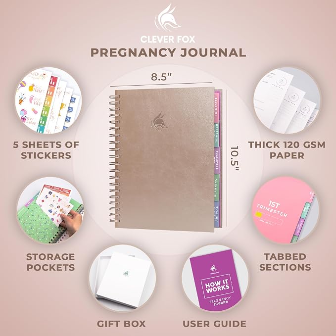 Clever Fox Pregnancy Journal, Expecting First Time Mom Planner Pearl | Organized pregnancy & baby diary with weekly countdown calendars & checklists, maternity memory book, ivf 9 x 10.5 in - Image 2