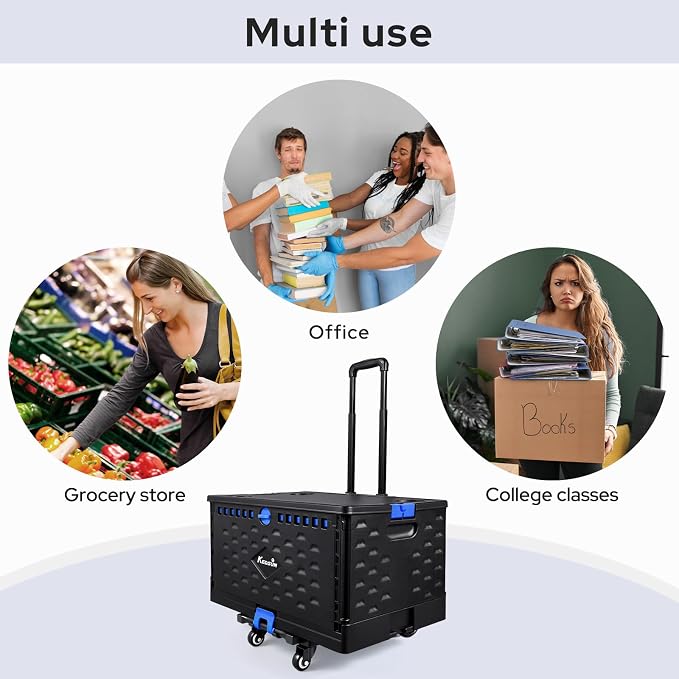 KEDSUM 2 in 1 Rolling Cart with Durable Removable Crate, 290 LBS/70L Capacity Collapsible Rolling Crate with Lid for School, Craft, Office & Garden, on 4 Rotate Wheels - Image 5
