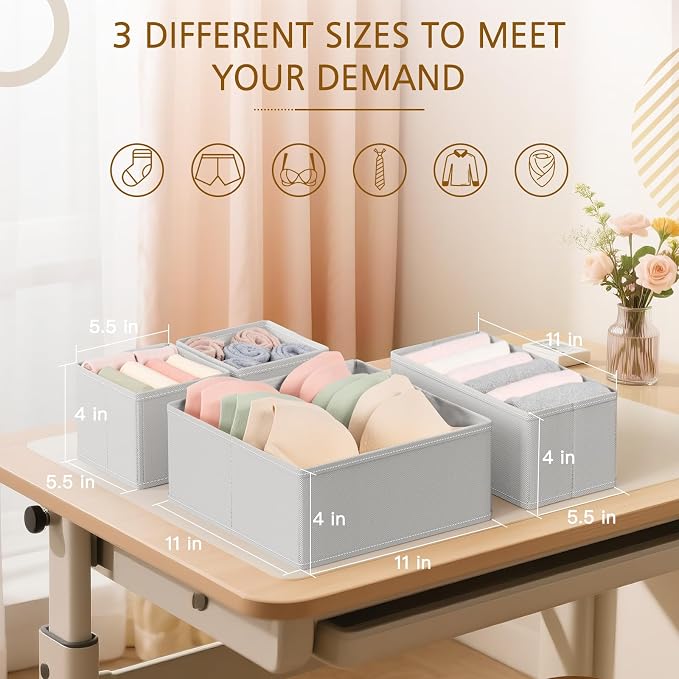 15 Pack Drawer Organizer for Clothes, Foldable Dresser Dividers with 3 Sizes, Fabric Storage Bins – Gray - Image 6