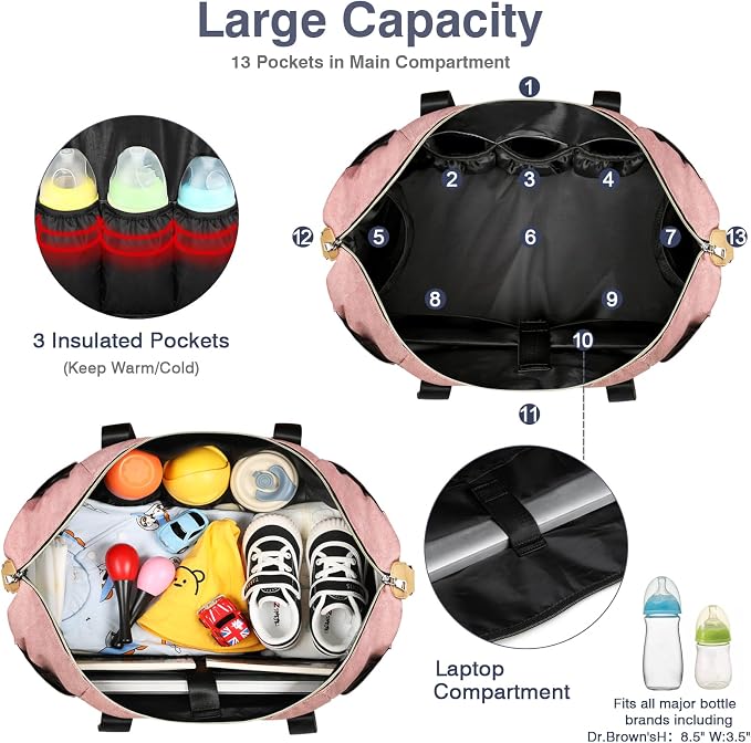 Diaper Bag Tote for Baby 7PCS, Large Mommy Bag with Portable Changing Pad | Multifunctional Hospital Bags for Labor and Delivery with Pacifier Case and Organizer Pouches,Travel Baby Bag for Boy Girl - Image 5