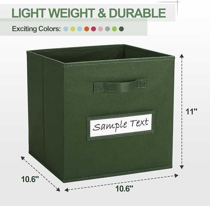 Fabric storage cubes (8 Pack) 11 Inch Cube Storage Bin, cube organizer bins with 8 Labels Window Cards & a Pen, Foldable cube organizer bins and Storage Box, Dark Green - Image 2