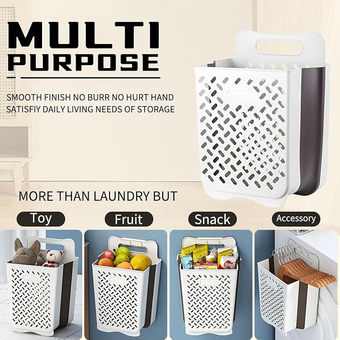 Plastic Collapsible Hanging Laundry Baskets with Carry Handle, Space-Saving Wall Hanging Laundry Basket Durable Tall Folding Plastic Laundry Hamper Waterproof Dirty Clothes Organizer XL+L - Image 6