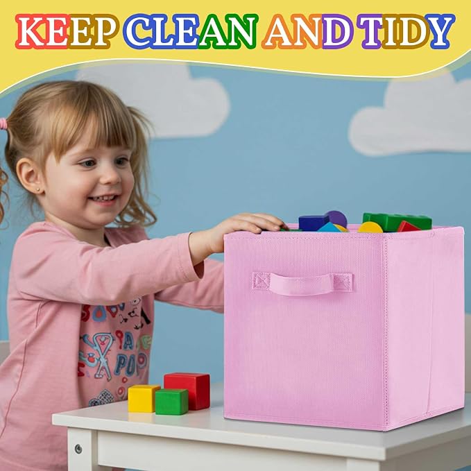 Yinder 4 Pcs Cube Storage Bin 10.5''x10.5''x11'' Storage Bins for Playroom Decor Colorful Bins for Kids Purple Foldable Baskets for Nursery Organizer Boxes Fabric Boxes(Blue, Purple, Pink, Rose Red) - Image 3