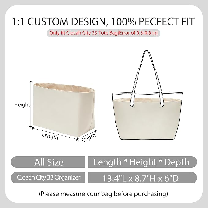 13 Inch Laptop Sleeve Tote Bag Organizer Insert for Coach City 33 Bag, Premium Soft Nylon Purse Organizer with 5 Pockets, Handbag Inner Divider Shaper with Elastic Cup Holder & Smooth Zipper - Image 2
