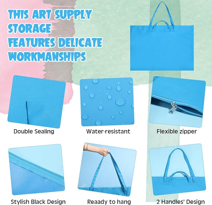 Abbylike 1 Pcs 48 x 36 Inch Art Portfolio Bag Large Size Art Supply Bag with Nylon Shoulder Waterproof Poster Board Painting Drawing Sketch Storage Carry Case for Artwork Gift Supplies (Blue) - Image 3