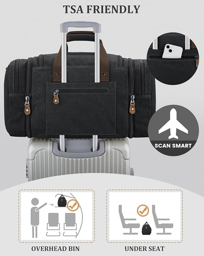 Gonex Duffle Bag for Travel, Expandable 60L Overnight Weekender Gym Bag | Water-Resistant Canvas, Wet-Dry Pocket, Luggage Sleeve, Carry-On Size, Detachable Strap, Dark Grey - Image 5
