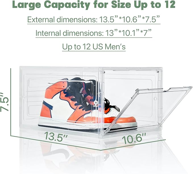 ZLLZUU Stackable Shoe Storage Boxes 9 Pack X-Large Clear Sneaker Organizer | Fits up to Women's Size 13, Easy to Assemble, Clear Visible Magnetic Front Door, Quick Aceess, Durable and Sturdy Plastic - Image 2