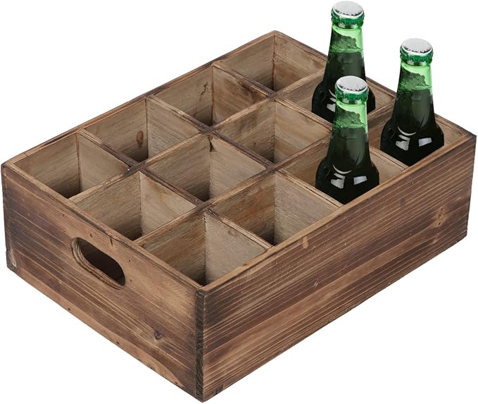 Farmhouse Wooden Storage Crate for Decoration, 12 Individual Slots | 13 x 10 inches, Rustic Small Beer Holder, Beverage Serving Caddy with Carrying Handles, Wood Crate Box for Crafts - Image 4