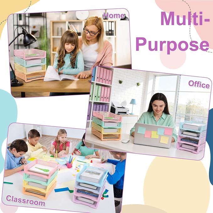 16 Pack Pastel Plastic Turn in Paper Trays for Classroom Storage Bin Basket Organizers for School Teacher Supplies Classroom Office Home Organization Storage Tray Holds 4A Paper File Document - Image 7