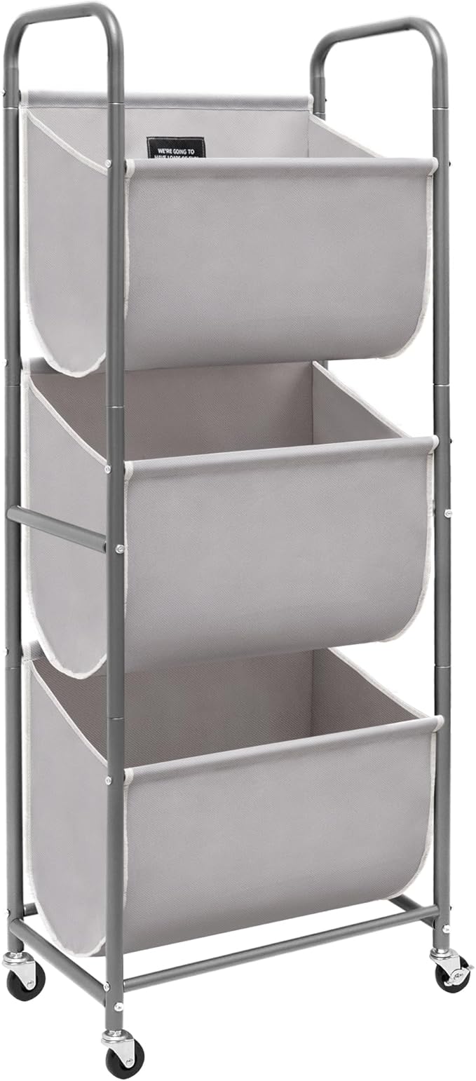 STORAGE MANIAC 120 Liters Vertical Rolling Laundry Hamper, 3 Section Laundry Sorter with Wheels and 2 Breaks, 3-tier Laundry Baskets for Small Space, Dorm, Laundry Room, Closet, Bathroom, Gray 3-tier by STORAGEMANIAC