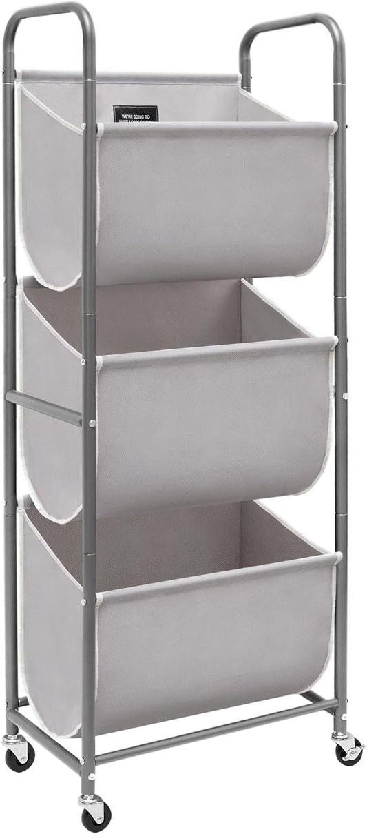 STORAGE MANIAC 120 Liters Vertical Rolling Laundry Hamper, 3 Section Laundry Sorter with Wheels and 2 Breaks, 3-tier Laundry Baskets for Small Space, Dorm, Laundry Room, Closet, Bathroom, Gray 3-tier by STORAGEMANIAC