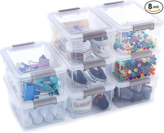 8Packs 1.3Qt Small Storage Bins with Lids,Stackable Clear | Containers with Lids for Crafts, Beads, Stationery, Toys and Accessories. Stackable to Save Space to office,home by Unknown