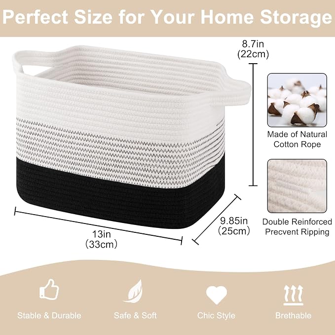 OIASKET Storage Baskets for Organizing, Woven Baskets for Shelves, Rectangle Decorative Organizer for Storage Clothes, Toy, Books, Towels Nursery Bins 3 Pack (Gradient Black, 13"x9.85"x8.7") - Image 2