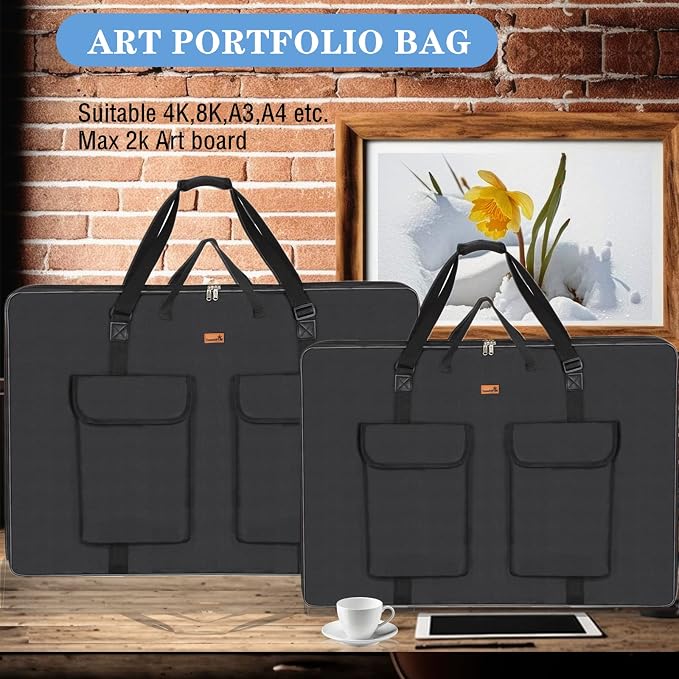 TreochtFUN Art Portfolio 23 X 31in - Portfolio Case A2 Heavy duty Soft side | Portfolio Folder for Artwork With Shoulder Strap, Art Supply Bag For Large Painting Board Supplies (Black) - Image 6