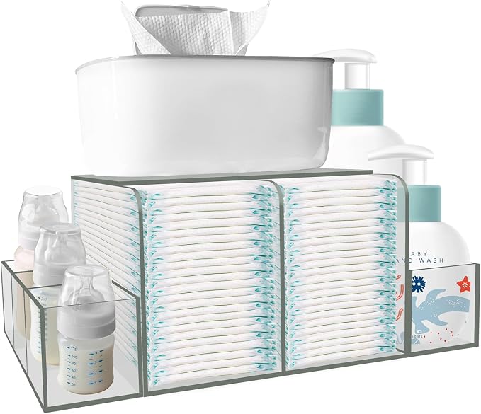 GILPWA Diaper Caddy, Baby Changing Table Organizer, Detachable Clear Acrylic Diaper Storage for Wipe Dispenser, Wipe Warmer and other Diapering Essentials by GILPWAFlagship
