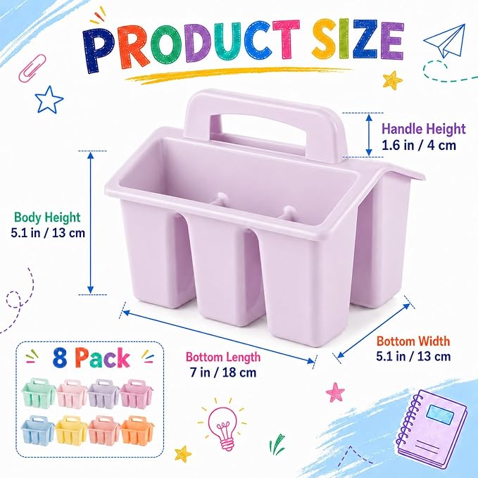 8 Pack Classroom Caddy Storage Basket with Handle 4 Compartment Storage Caddy Plastic Arts Crafts Caddies Protable Classroom Craft Caddies for Kids Schools Art Craft Supplies(Pastel) - Image 2