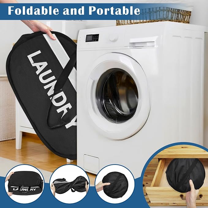 Large Collapsible Laundry Baskets Pop Up Laundry Hamper with Reinforced Handles Foldable Laundry Hamper for Home Laundry (Black Laundry with Lid) - Image 7