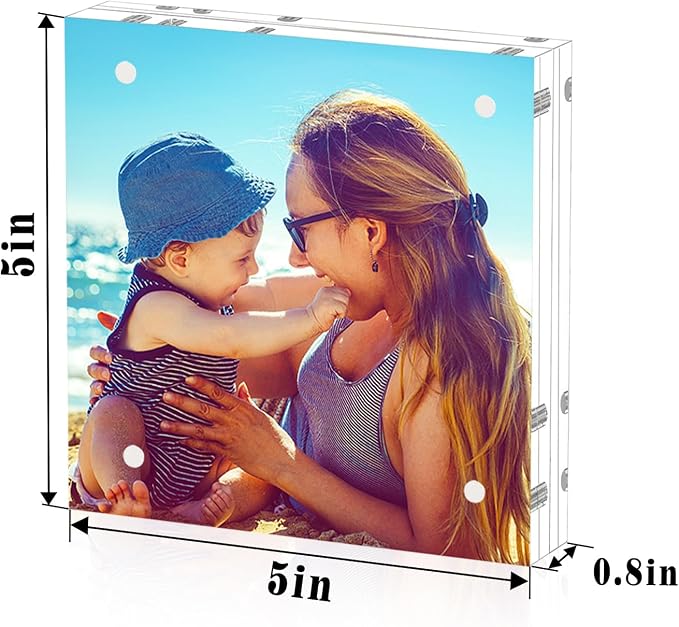 HELPLEX Acrylic Frame, 3 Pack 5x5 Acrylic Picture Frames, 20mm Thicker Frameless Clear Frame Double Sided Magnetic Frame, Free Standing Desktop Display - Image 2