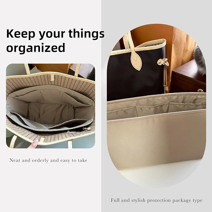 DGAZ Purse Organizer Insert Fits Neverfull-Mini/PM/MM/GM Bags，Silk Bag Organizer，Luxury Handbag & Tote Shaper（GM, Gris tourterelle） | Soft and Lightweight,Perfect Fit,Multi-pocket Storage,Bag Protector,Luxury Bag Care,Handmade,for Smooth Bag Organizer - Image 8