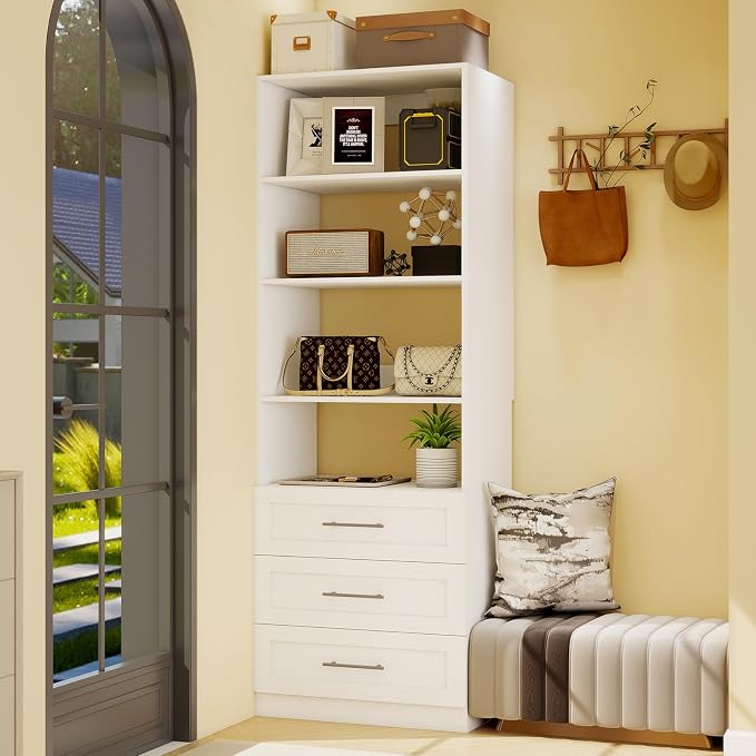 Closet System with 12 Drawers & 16 Shelves, Wood Closet Organizer System with 4 Extra Hanging Rod for Walk in Closet, Modular Closet Organizer System White(8FT) - Image 2