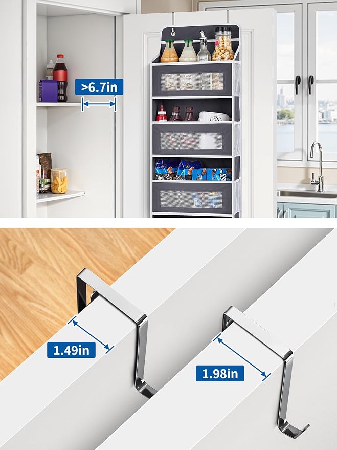 JARLINK Over The Door Organizer, 5 Shelf Hanging Organizer w/ 5 Pockets | 44 lbs Weight Capacity Hanging Storage for Bathroom, Bedroom, Nursery, RV, Pantry (Dark Grey) - Image 3