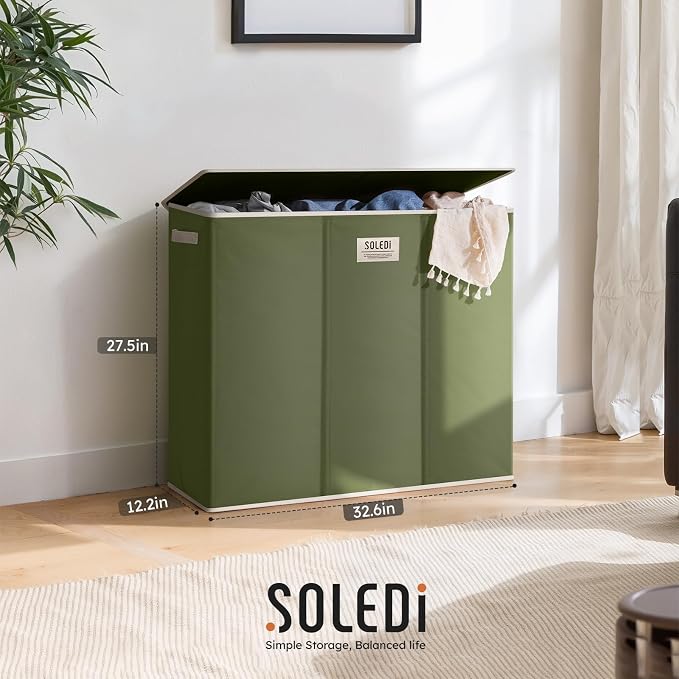 SOLEDI 180L 3-Section Laundry Hamper with Lid, Extra Large Dirty Clothes Basket with Sturdy Handles for Laundry Room & Bedroom - Durable Organizer for Sorting Laundry - Image 7