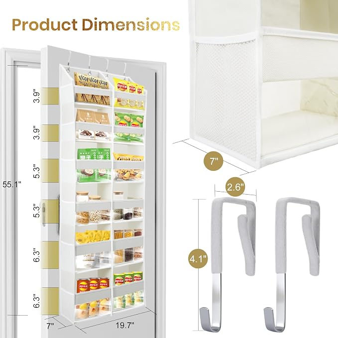 Over the Door Organizer, 6-Tier XL, 100D Fabric, Baby Pink | Extra wide over the door organizer, 65 lb capacity, 12 side mesh pockets, heavy-duty 100D fabric, bedroom & nursery storage - Image 2