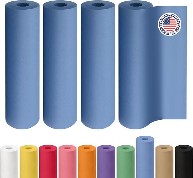 12" x 1200" (100 feet) Blue Kraft Paper Roll, Pack of 4 - USA-Made Quality Craft Paper for Gift Wrapping, Kids Arts & Crafts, School Projects - 100% Recycled Natural, 50lb Thickness by IDL Packaging by IDLPackaging