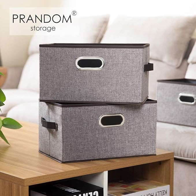 Fodable Storage Baskets for Closet [5-Pack] Decorative Fabric Storage Bins Cubes with Leather/Metal Handles for Shelves Bedroom Living Room Grey (11.5x8.5x6.7 Inch) - Image 2