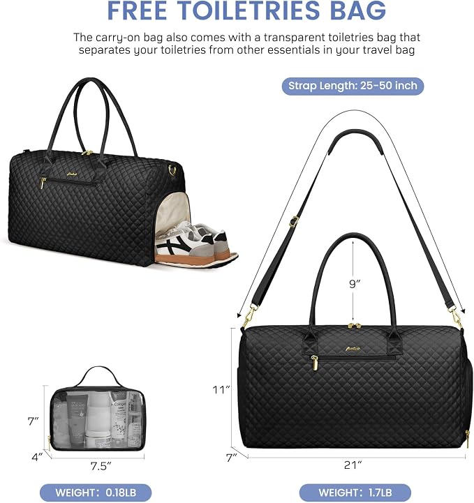 Women Weekender Travel Duffle Bag: Travel Duffel Overnight Bags with Shoe Compartment Large Carry on Tote with Toiletry Bag Weekend Traveling Yoga Gym Hospital Bag for Women with Wet Pocket Black - Image 2