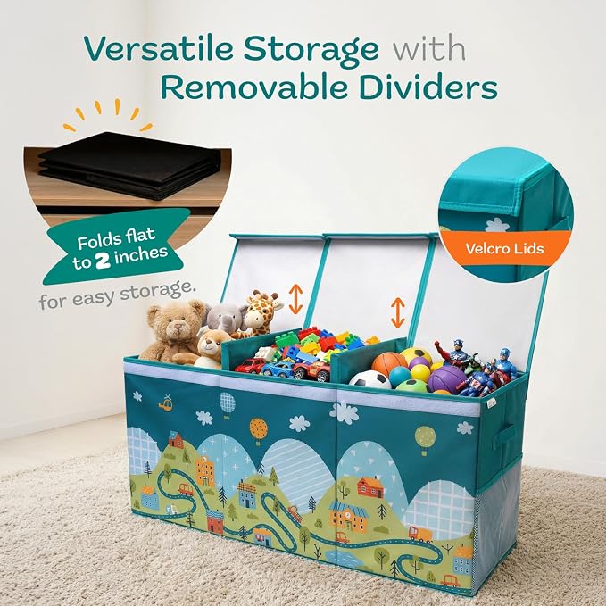 SoftOwl Extra Large Toy Storage Organizer with Lid - Sturdy, Collapsible Toy Chest Storage Box with Cute Design - Toys Bin with Dividers for Kids, Boys, Girls, Nursery, Bedroom, Play room 37"x16"x14" - Image 5
