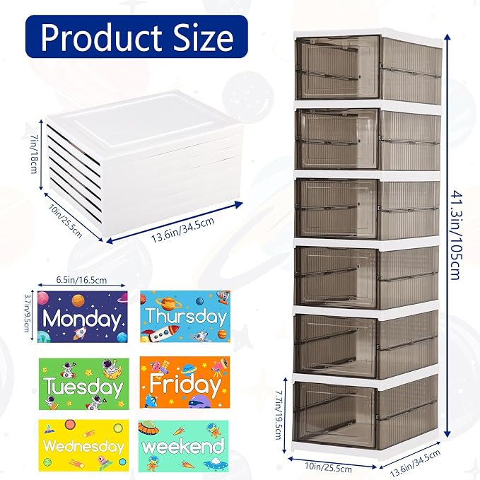 Shelf Daily Weekly Clothes Organizer for Kids Foldable Weekly Hanging Closet Organizer with Door Plastic Closet Storage for Boys and Girls Monday Through Friday Essential Stuff（Grey & White） - Image 3