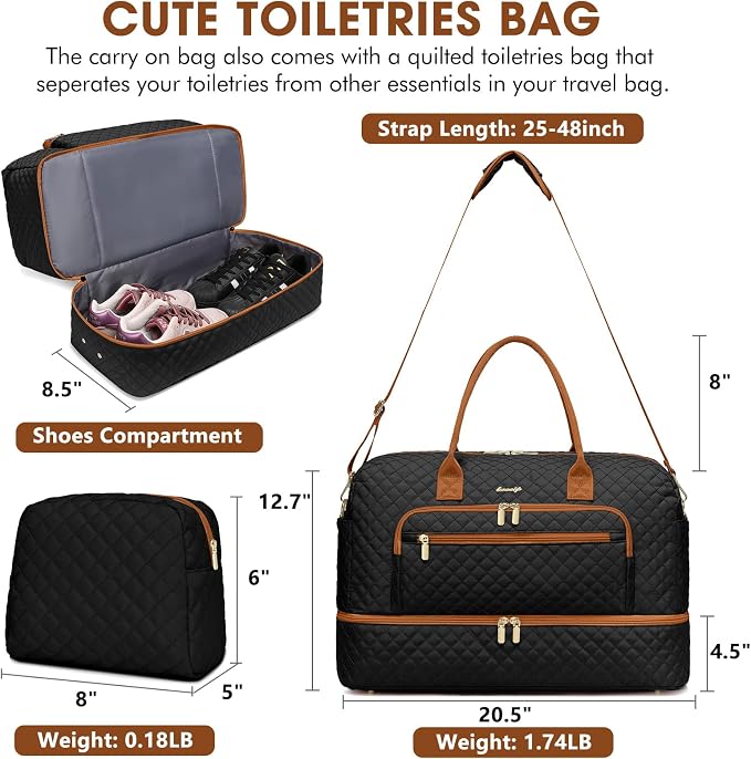 Travel Duffle Bag Weekender for Women - Carry-On Overnight Bag Personal Item Bag with Shoe Compartment & Wet Pocket Large Weekend Tote Bags with Toiletry Bag Hospital Bags for Labor and Delivery - Image 2