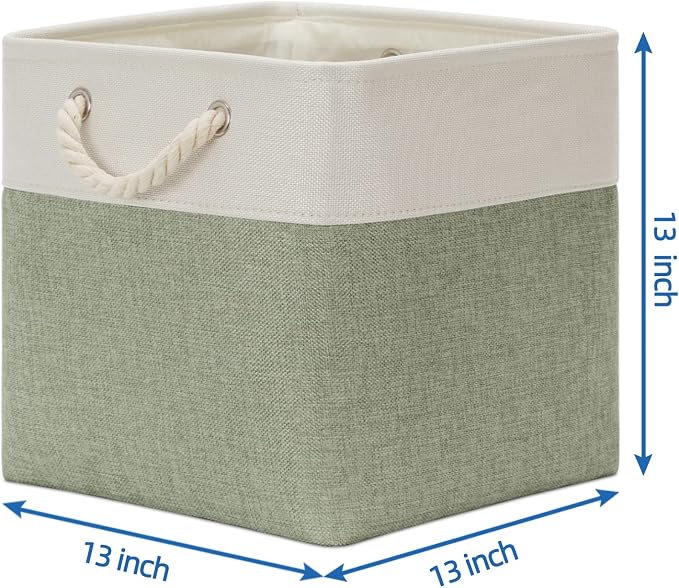 Temary Cube Storage Bins 13x13 Storage Cubes Basket for Gifts Empty, 4 Pack Large Storage Basket with Handles, Decorative Storage Baskets for Home (White&Green) - Image 2