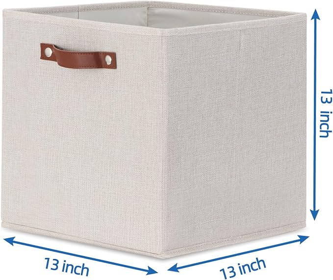 Temary Fabric Storage Cubes Storage Bins with Dual Leather Handles, 4 Pack Cube Baskets 13x13 Foldable Cube Organizers for Shelves, Home, Office, Nursery - Image 2