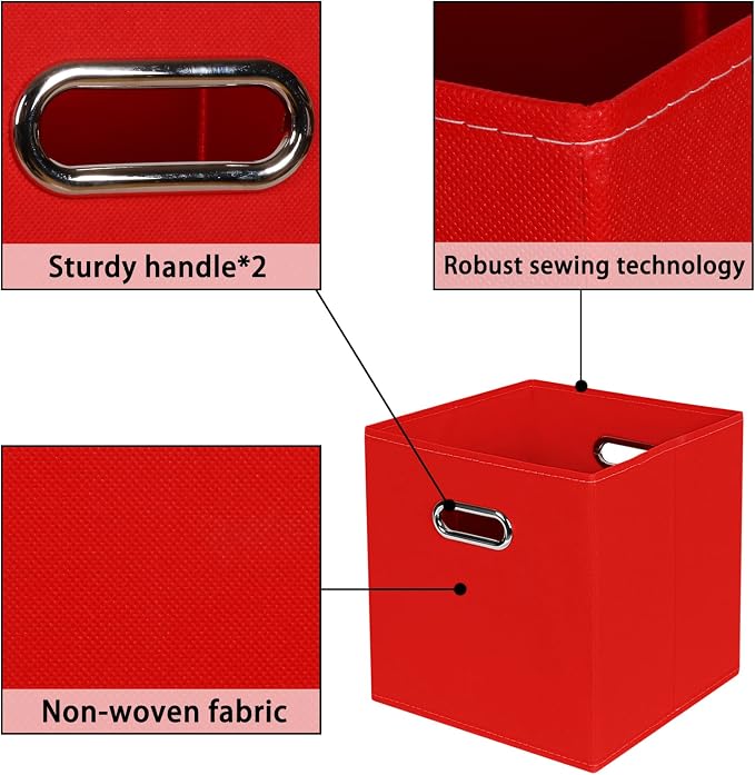 Fabric storage bins Cubes, Fabric Cube Organizer with Handle, Foldable Cube Bins for Cloth or Accessary Storage, 11x11x11, Set of 8, (Red) - Image 7
