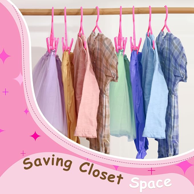 Hsei Baby Hanger with Clip for Pant,120 Packs Total,Hot Pink,10.6 Inch | 40 Kids Plastic Hanger with 80 Clips for Newborn, Nursery, Daycare, Preschool, Closet, Wardrobe Organizer for Baby Shower - Image 6