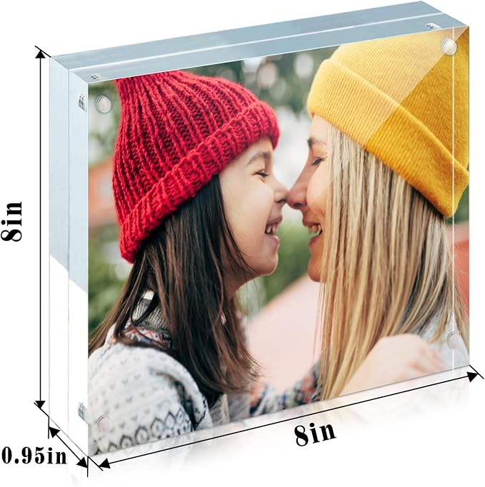 ILYXY 5 Pack Acrylic Frame 8x8, 20% Thicker, 24mm Thick Frameless Clear Square Picture Frame, Double Sided Magnetic Photo Frame, Free Standing Desktop Display Stand Acrylic Picture Frames - Image 2