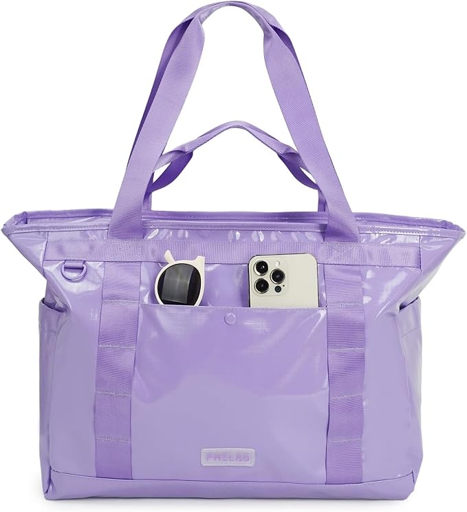FHELAD Extra Large Glossy Tote Bag for Women, Beach Shoulder Bag 25L | Waterproof Sandproof, 15.6" Laptop Compartment, Luggage Strap, Work, Travel by FHELAD